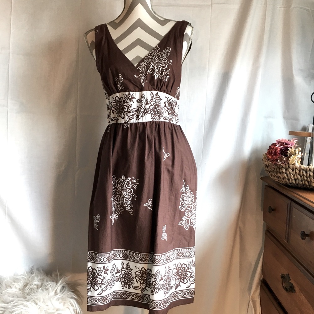 Faith Passion Women’s Brown White Floral Dress